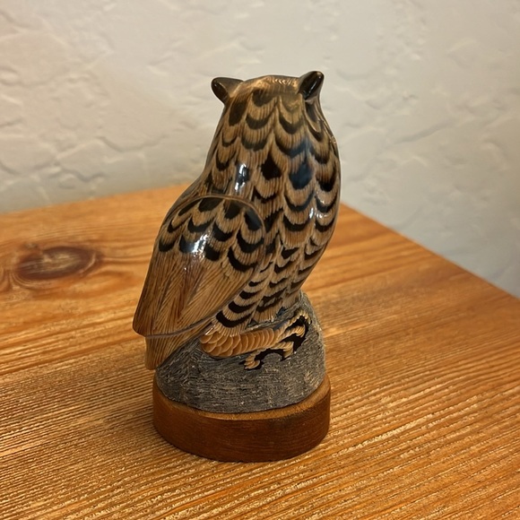 Owl Hand-carved From Buffalo Horn- Made in Thailand- Vintage - Picture 2 of 5